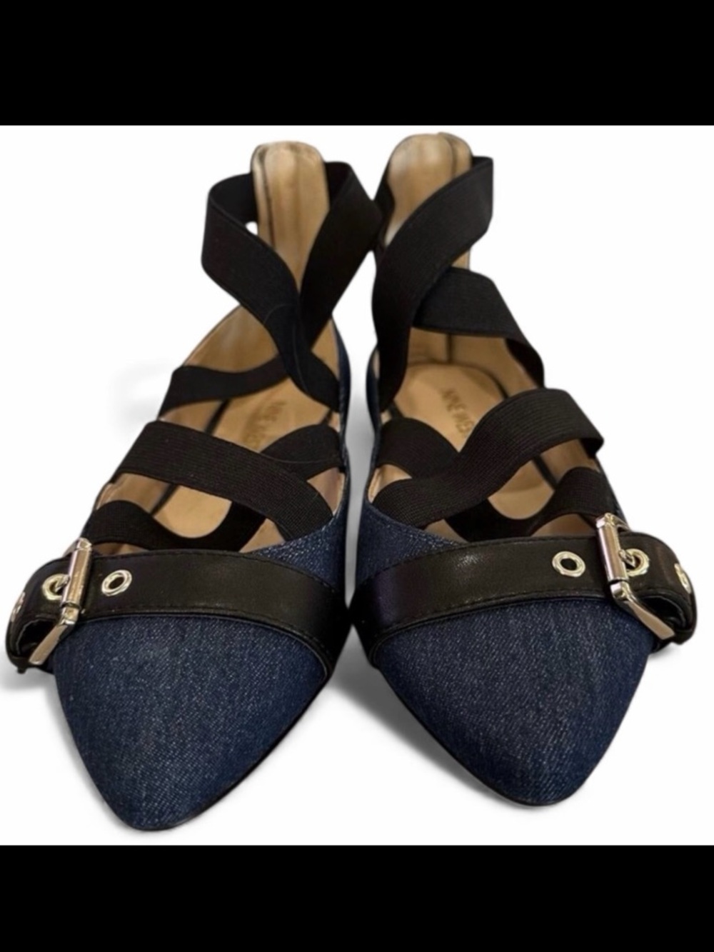 Nine West Smoak Womens Size 6M Flat Shoes Blue Black Closed Toe Strappy‎